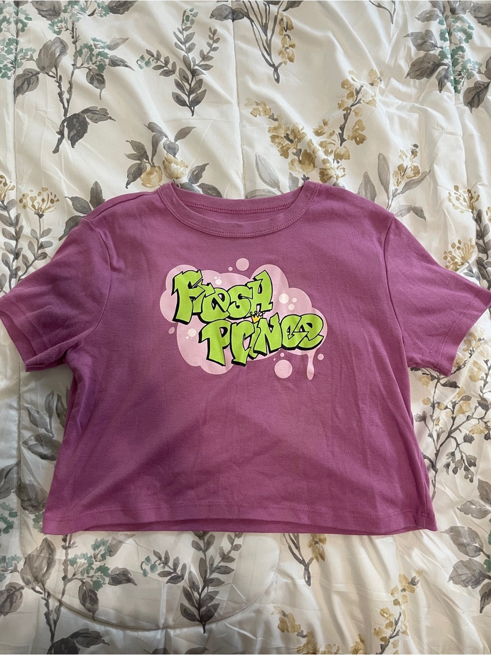 Kids Purple Graphic Tee with Green 'Fresh Prince' Print